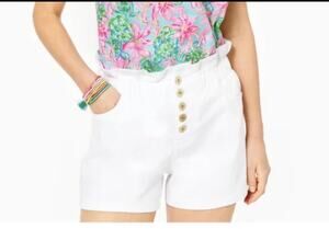 Lilly Pulitzer White Paperbag Button Front Denim Shorts Size 6 EUC